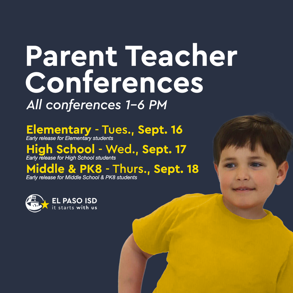 Parent Teacher Conferences All conferences from 1-6 p.m. Elementary conferences on Tuesday, Sept. 16 and early release for elementary students. High School conferences on Wednesday, Sept. 17 and early release for high school students. Middle and PK8 conferences on Thursday, Sept. 18 and early release for Middle School and PK 8 students