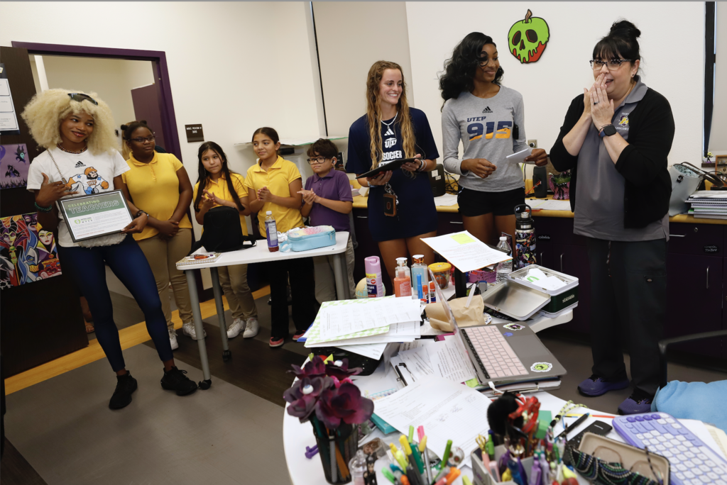 Hartley PK-8 School teacher surprised by winning Extra Yard for Teachers