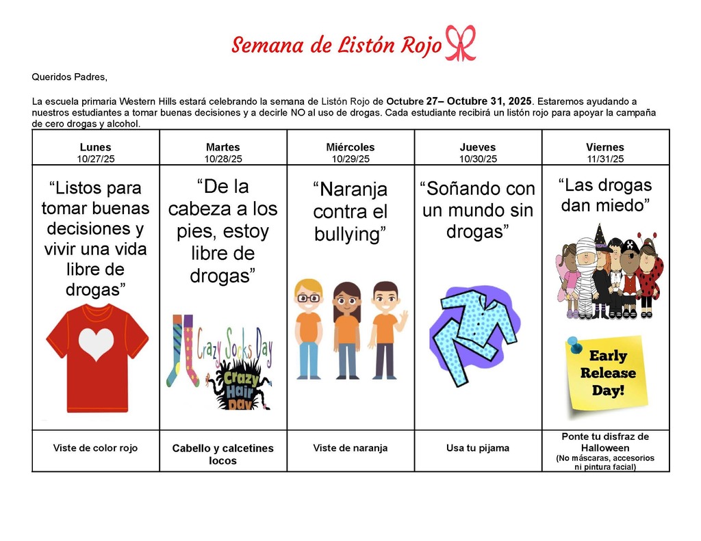 Spanish Red ribbon week dress up days