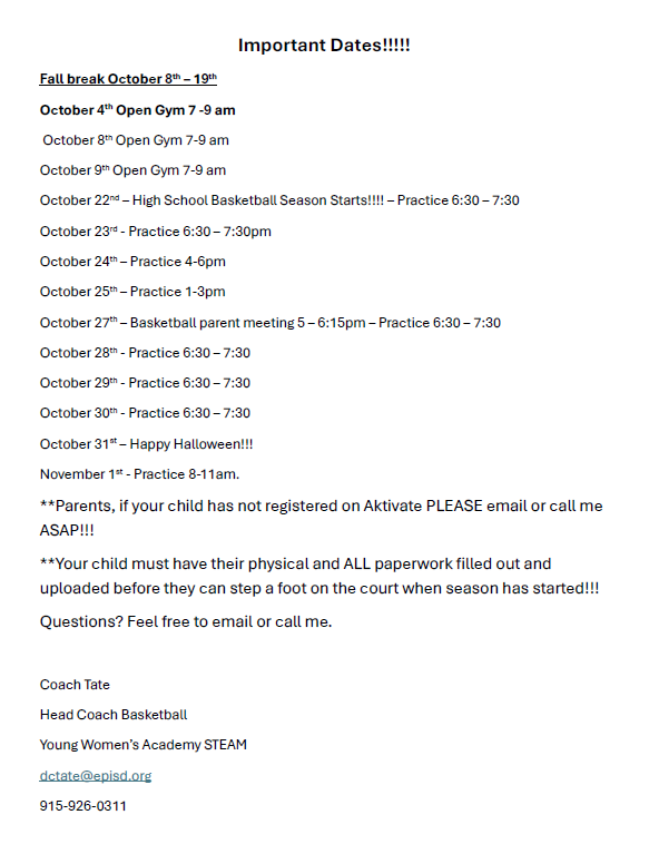 Important Dates