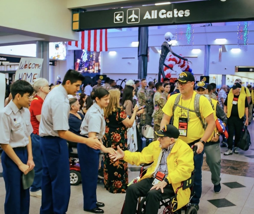 JROTC Cadets from Burges and Jefferson participating in the Rio Grande Honor Flight where they gave Vietnam Veterans the heartfelt welcome home that they may not have received upon their original return from Vietnam.