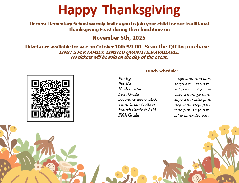 Thanksgiving Lunch Schedule 