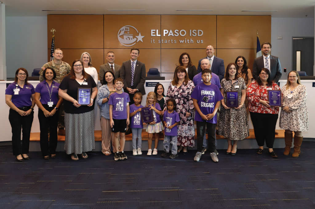 El Paso ISD Board of Trustees and Interim Superintendent Martha Aguirre were proud to recognize the four new campuses that secured the prestigious Purple Star Designation by the Texas Education Association this year. Congratulations to Kohlberg Elementary School, Lundy Elementary School, Mesita Early Childhood Development Center, and Moreno Montessori.