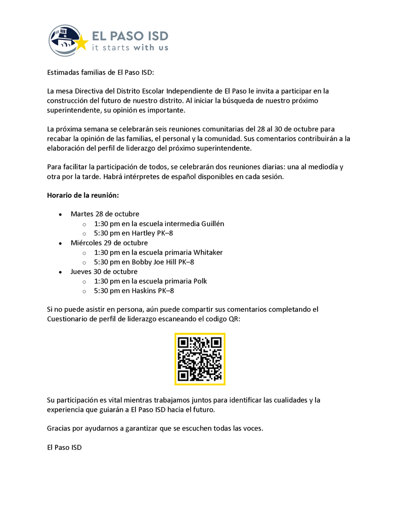 EPISD Superintendent Search Mailer