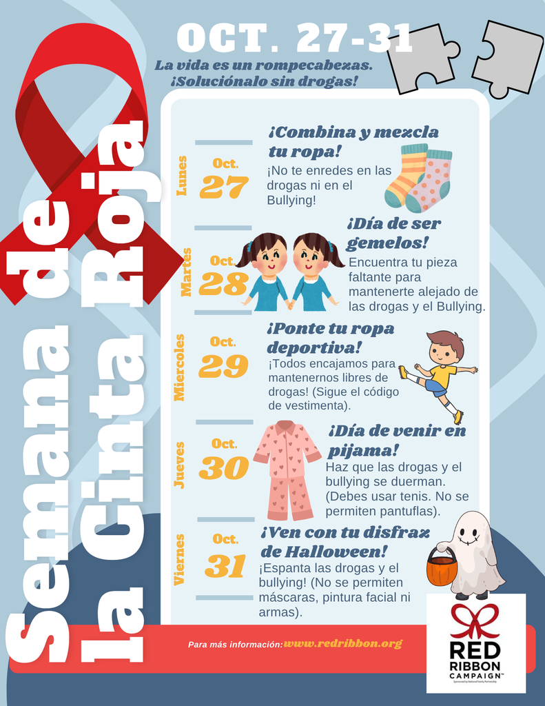 Red Ribbon Week Dress-Up Days – October 27–31 (Spanish)