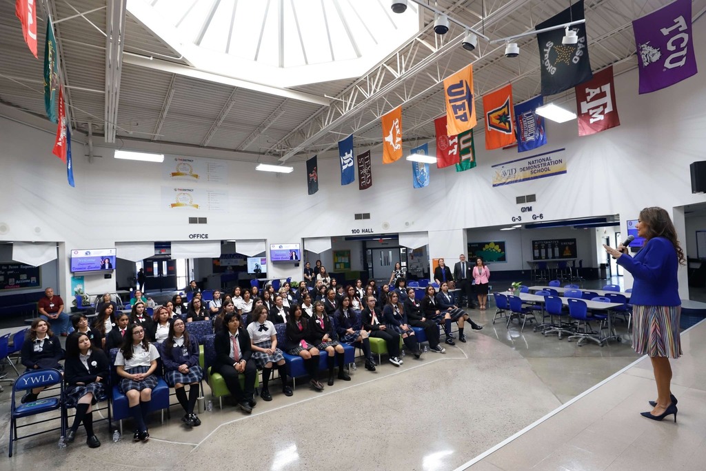 Young Women's STEAM Prep Academy and Ysleta Young Women's Leadership Academy listening to Congresswoman Veronica Escobar