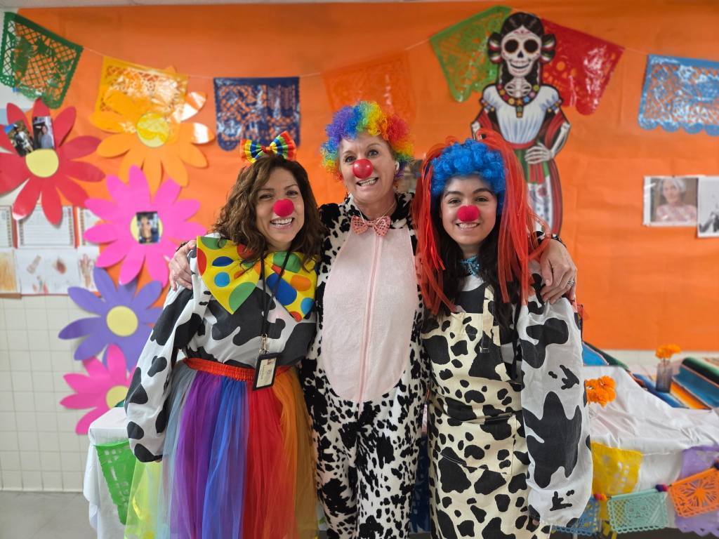 Staff dressed as clowns