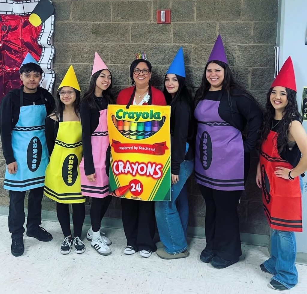 Silva students dressed up as crayola crayons