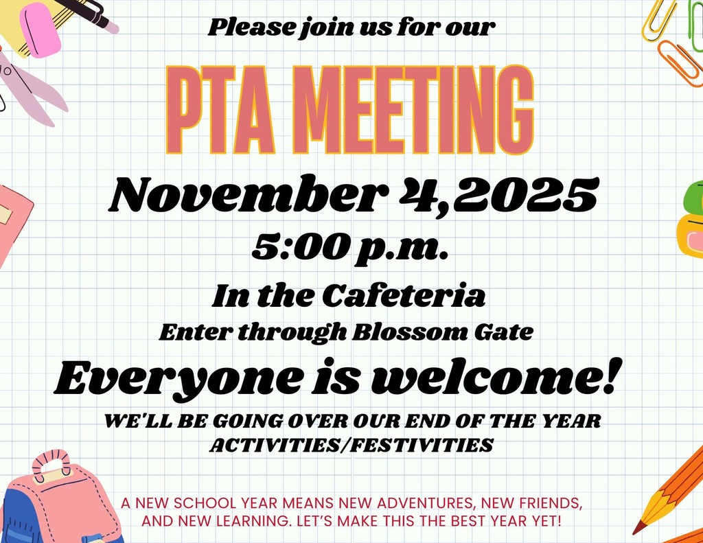 PTA Meeting Nov 4th in cafeteria at 5pm Everyone is welcome