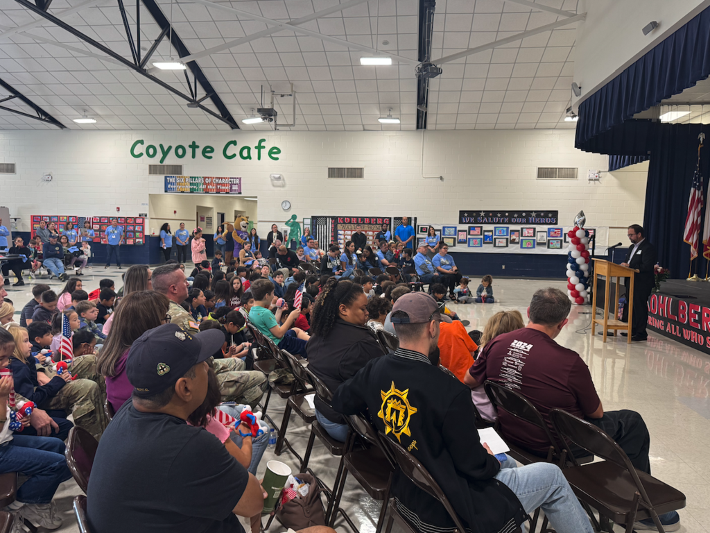 Texas Representative Joe Moody speaking to Kohlberg community