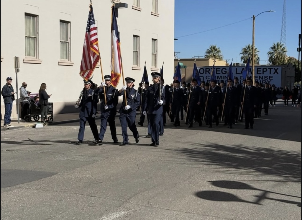 El Paso ISD JROTC students and instructors marching at 2025 El Paso Veterans Day Parade