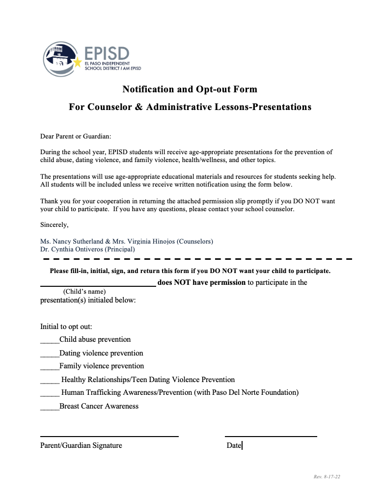 Counseling Opt out form