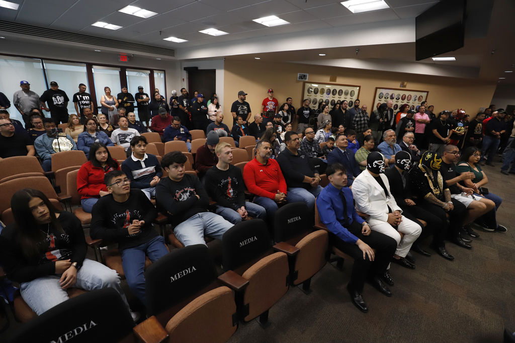 Jefferson High School wrestling team listens as the City of El Paso proclaims November 18, 2025 as Eddie Guerrero Day
