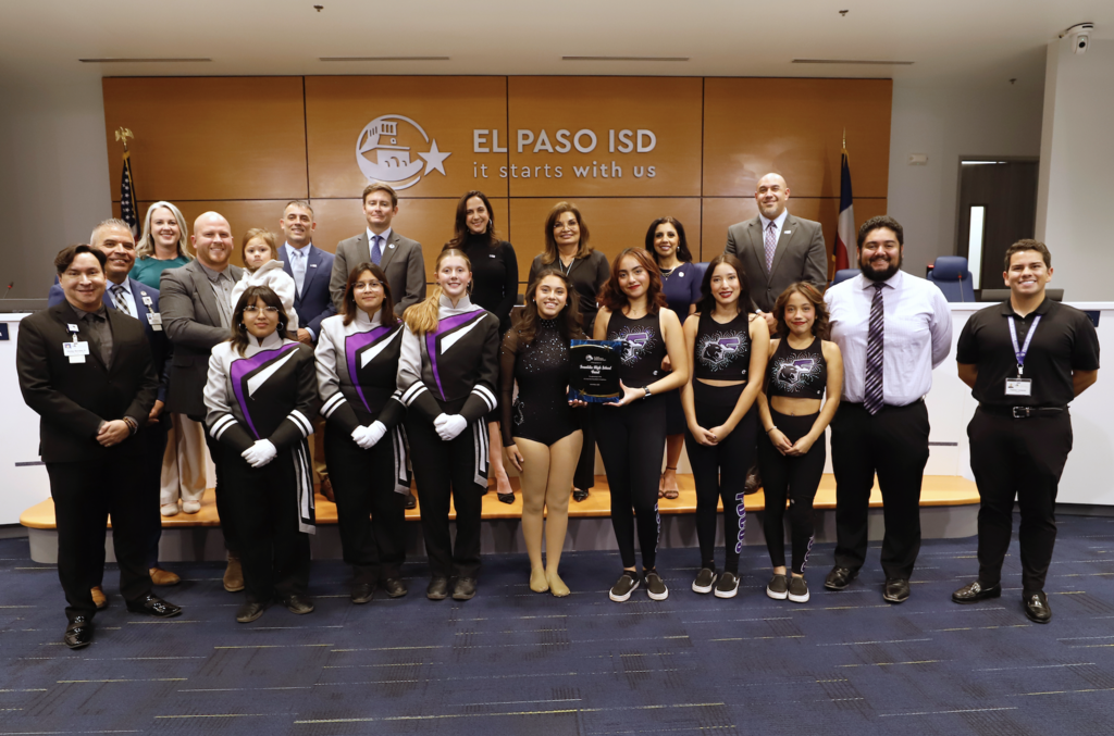 El Paso ISD Board of Trustees and Interim Superintendent Martha Aguirre were proud to recognize our outstanding marching bands for earning superior ratings and advancing to the UIL Area competition. 🌟       Congratulations to our exceptional bands from Andress, Coronado, El Paso High, Franklin, and Irvin High Schools. 👏🎶       (pictured Franklin High School)