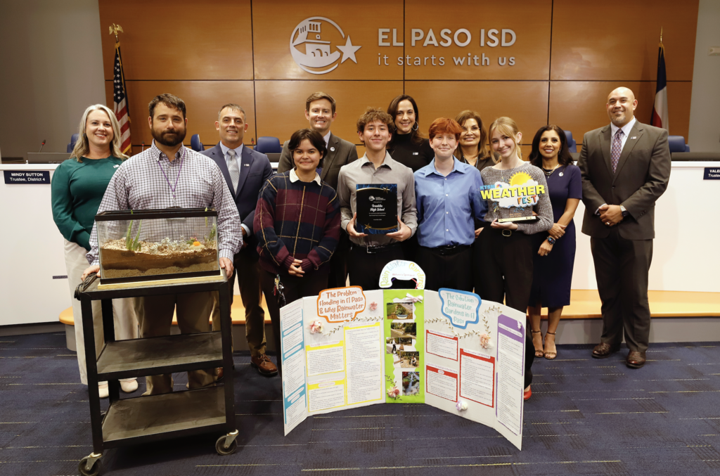 El Paso ISD Board of Trustees and Interim Superintendent Martha Aguirre were excited to recognize our students’ success at this year’s KTSM Weather Fest.⛅ We’re incredibly proud of Franklin High School for earning Best Overall High School Project and of Austin High School for taking home the Ultimate Weather Warrior Award. 🏆🌟(pictured Franklin High School)