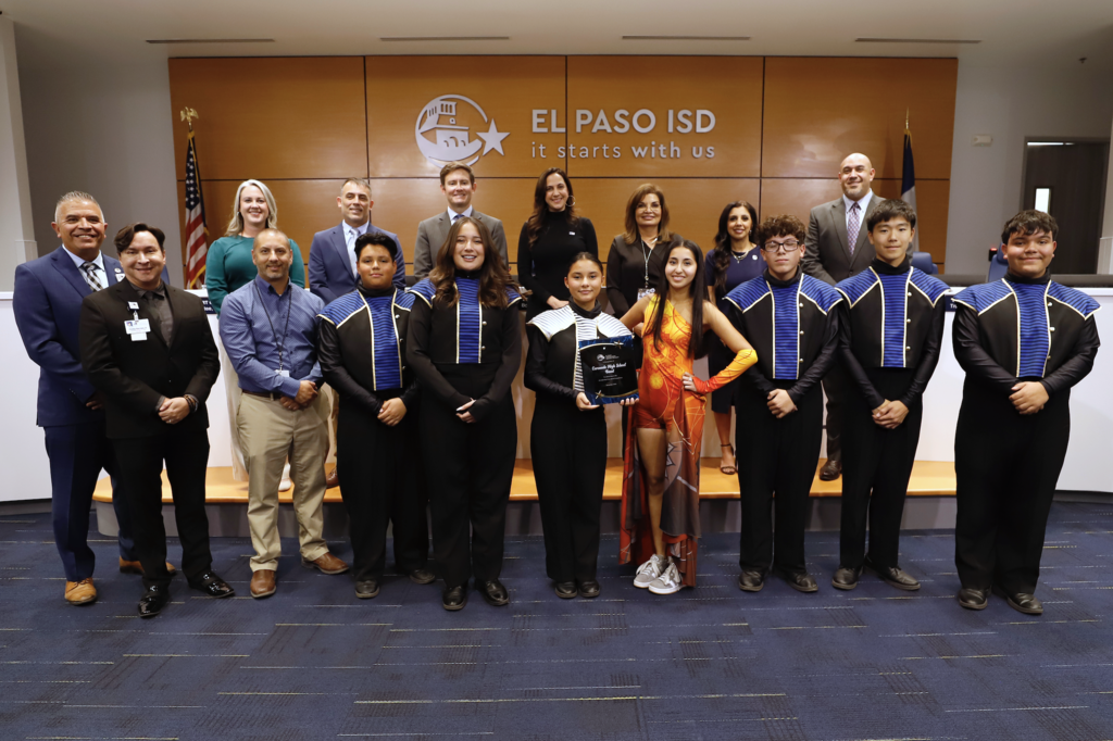 El Paso ISD Board of Trustees and Interim Superintendent Martha Aguirre were proud to recognize our outstanding marching bands for earning superior ratings and advancing to the UIL Area competition. 🌟       Congratulations to our exceptional bands from Andress, Coronado, El Paso High, Franklin, and Irvin High Schools. 👏🎶       (pictured Coronado High School)