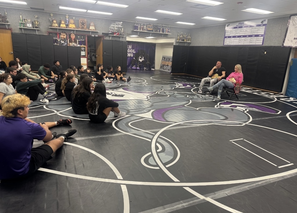 Franklin High School Wrestling listening to TNA stars Ashley Diaz de Villegas and Frankie Kazarian advice