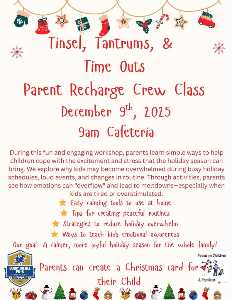 Parent Recharge Crew Class Dec 9th 9am in Cafeteria