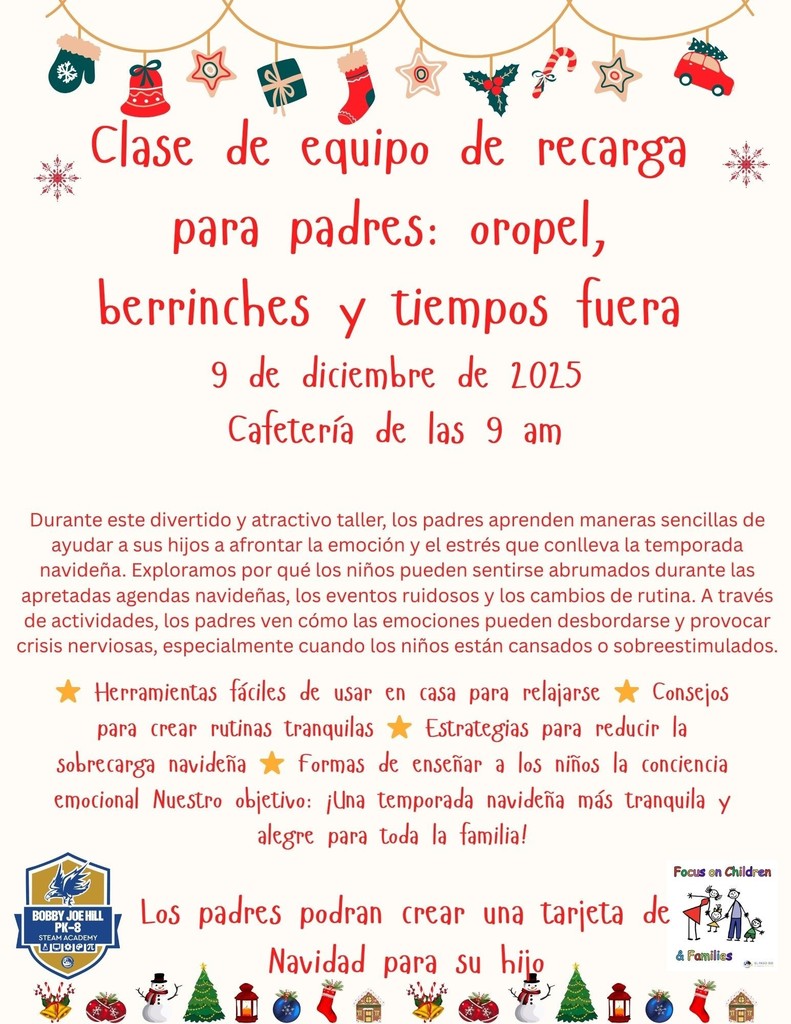 Clade de equipo de recarga para padres 9 de diciembre de las 9am cafeteria