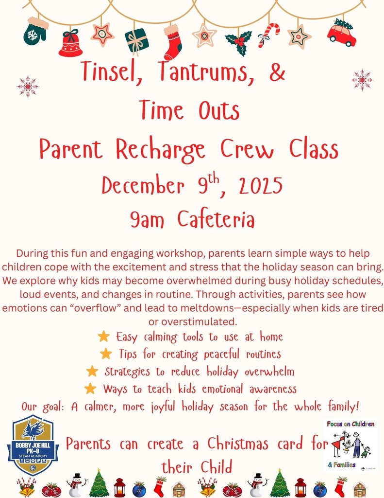 Parent Recharge Crew Class Dec 9th at 9am in cafeteria
