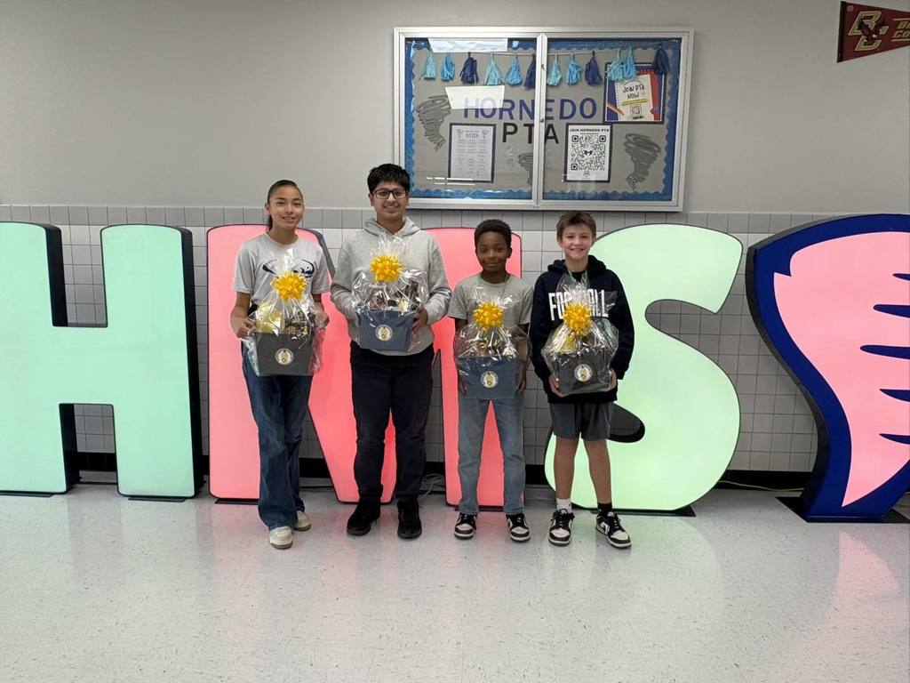 Hornedo students with their perfect attendance goodie basket