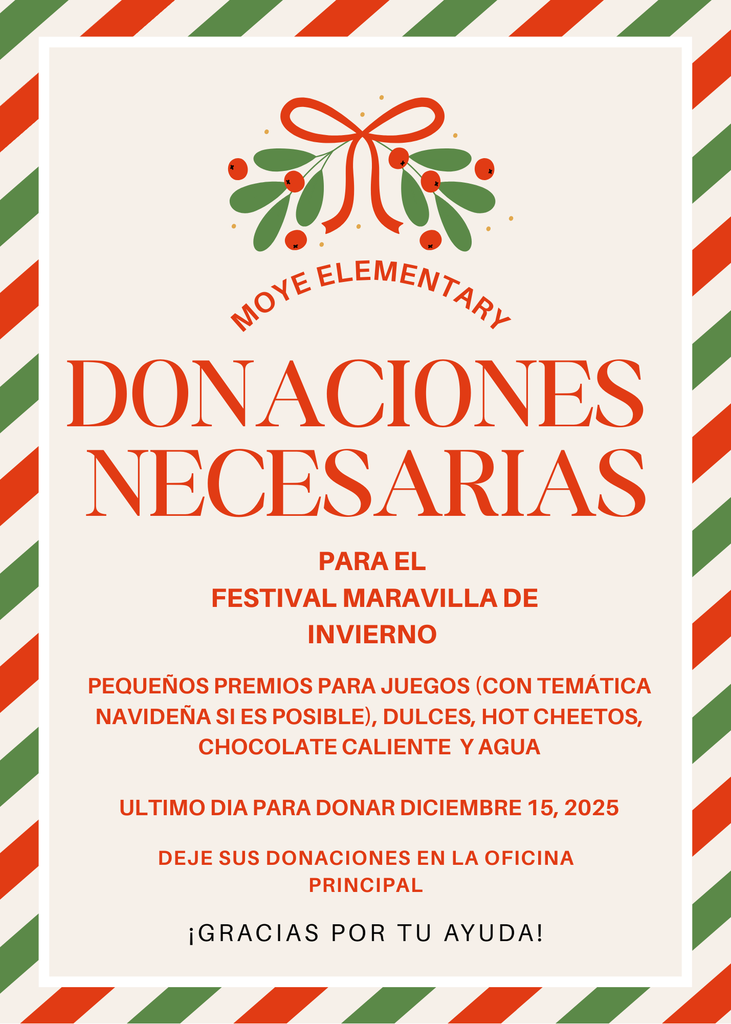 Donaciones Necesarias para winter wonderland ultimo dia dic 15 