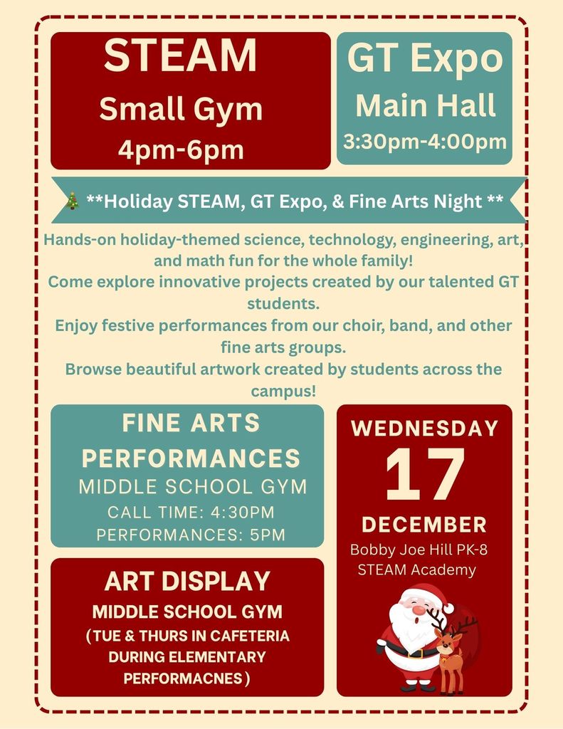 STEAM, GT Expo, Fine Arts Performances, Art Display Wednesday Dec 17th 3:00-6pm