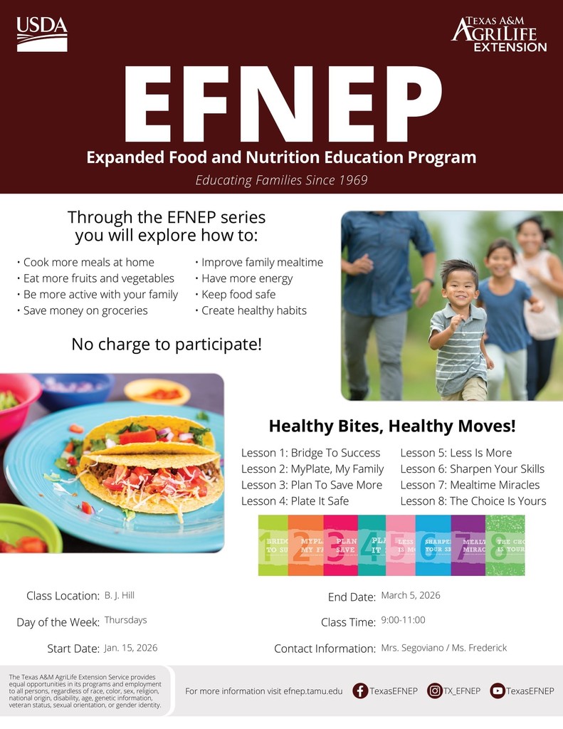 Nutrition education program Thursday Jan 15th 9am-11am cafeteria