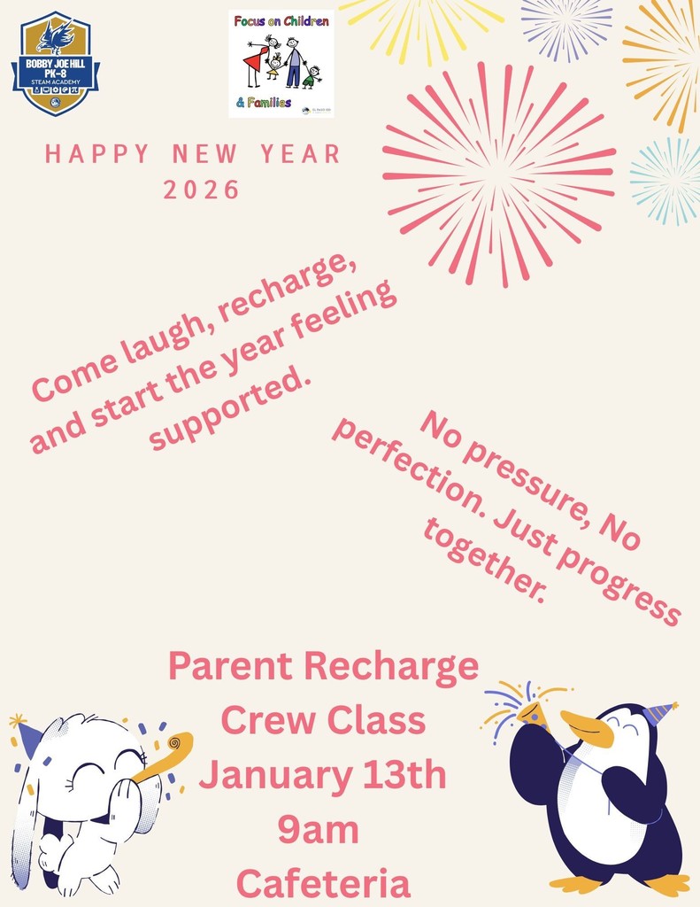 Parent Recharge Crew Class January 13th 9am Cafeteria 