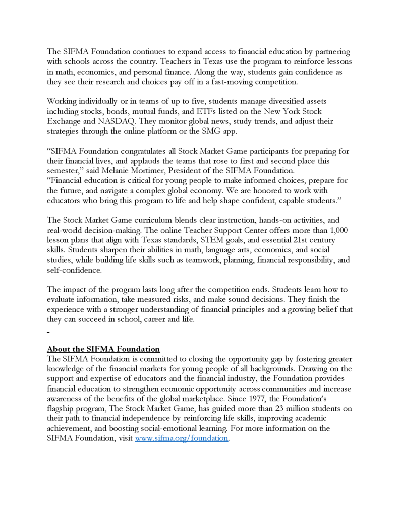 SIFMA Foundation Press Release Pg. 2
