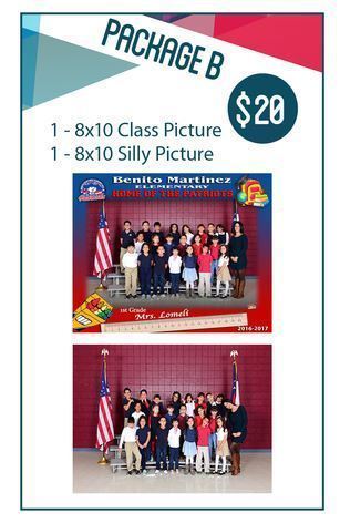 Package B is 20.00 and it has one 8x10 class picture and a Silly Picture 