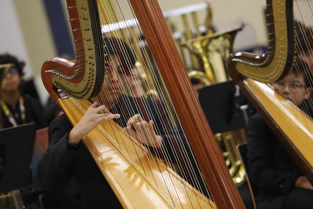 Magoffin Middle School harpist performs for Trustee Mindy Sutton