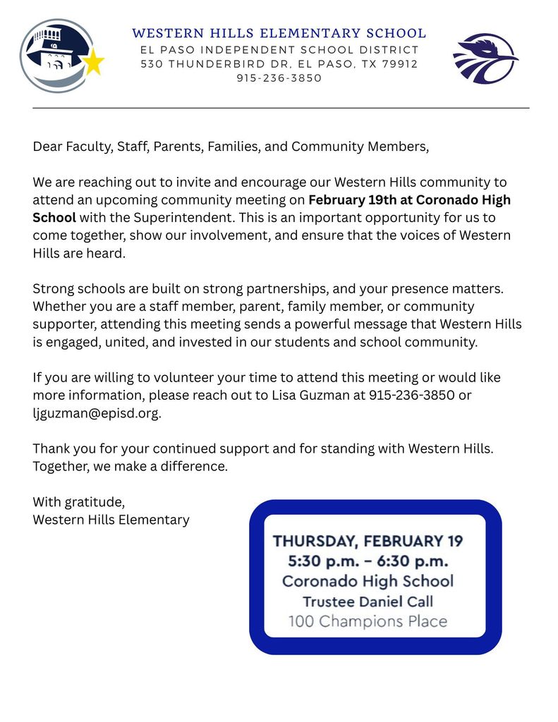 Community Meeting February 19th at Coronado High School