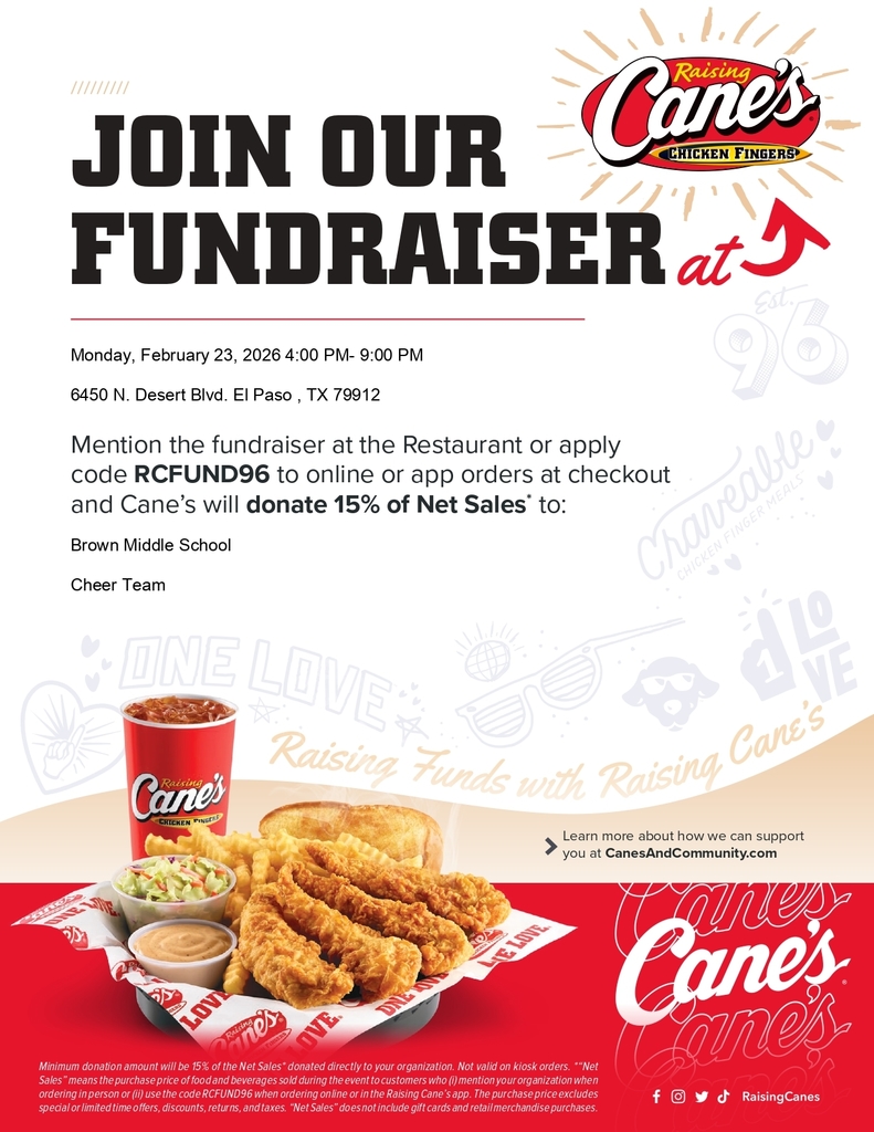 Raising Canes Spirit Night for Cheer