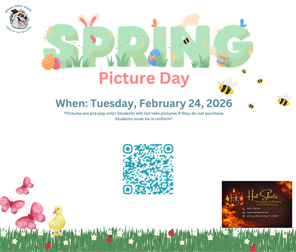 Spring Picture Day Tuesday 2-24-26 *Pictures are pre-pay only! Students will not take pictures if they do not purchase. Students must be in uniform* QR Code