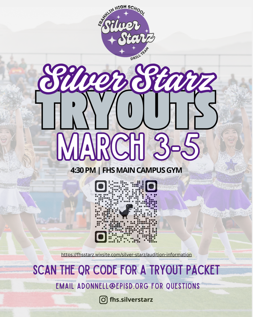 SilVer Starz Tryouts. march 3-5 2026 4:30 pm @ FHS Main Campus Gym. Please scan the QR Code for a Tryout Packet