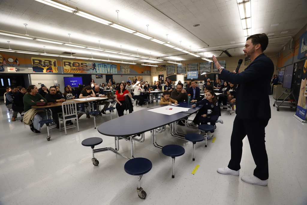 Trustee Daniel Call speaking at Coronado High School's community conversations meeting