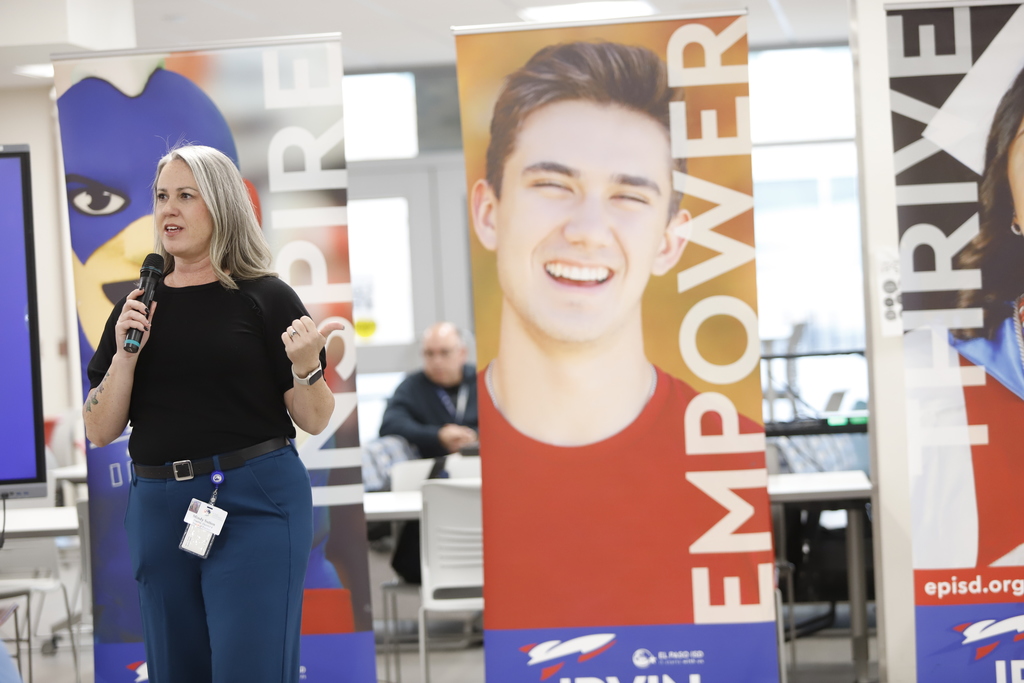 Trustee Mindy Sutton speaks during community conversations