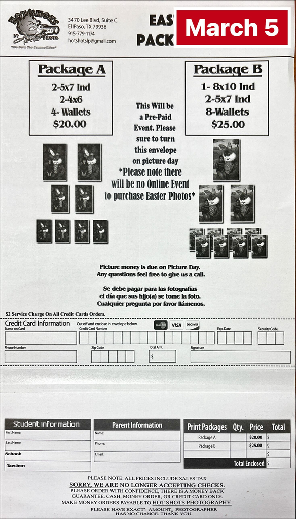 Easter Picture Day has changed to Thursday, March 5, 2026.