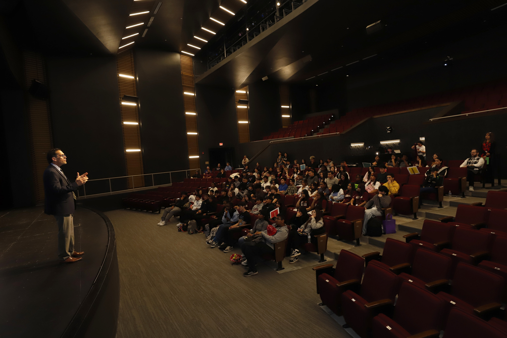 Superintendent Dr. Brian Lusk speaks to Andress, Chapin, and Irvin students at the In The Zone Northeast Career Event