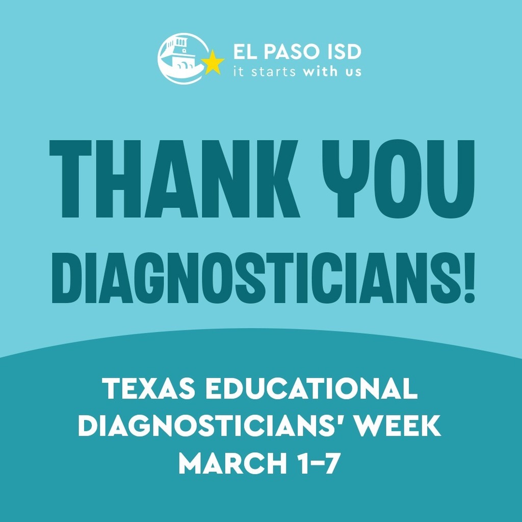 Graphic with text that says Thank You Diagnosticians! Texas Educational Diagnosticians' Week March 1-7