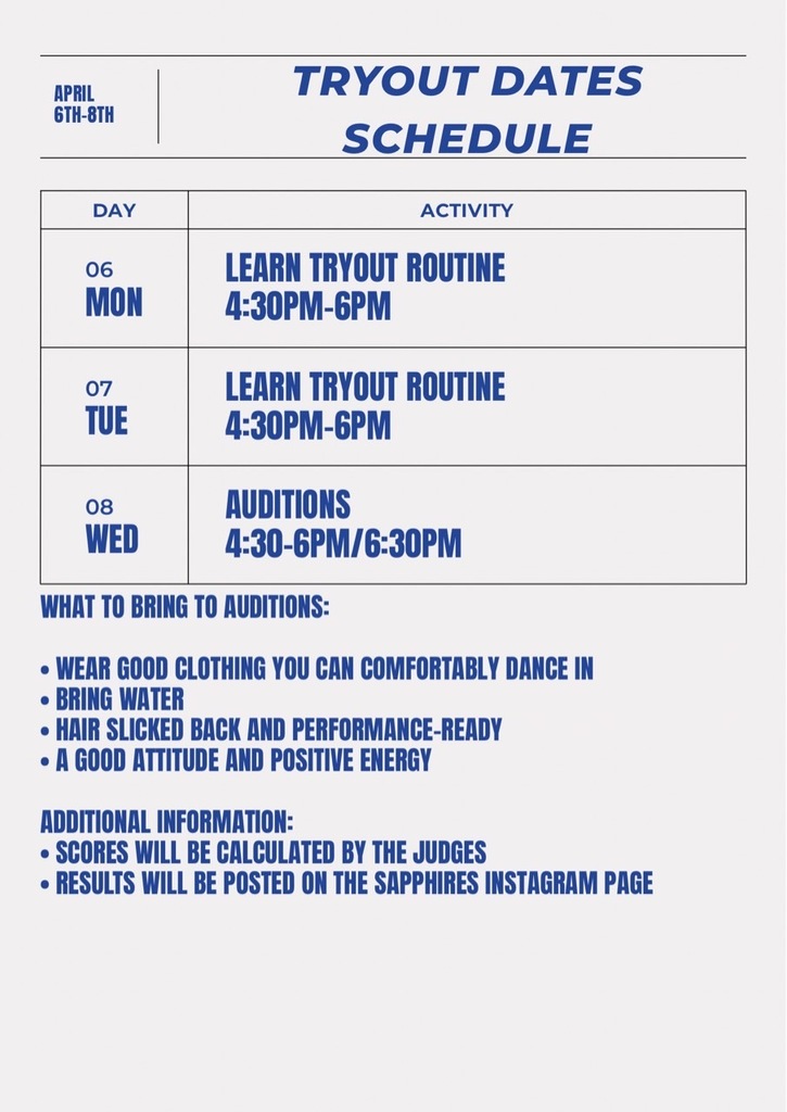 Sapphires Dance Team Auditions Tryout Dates Schedule