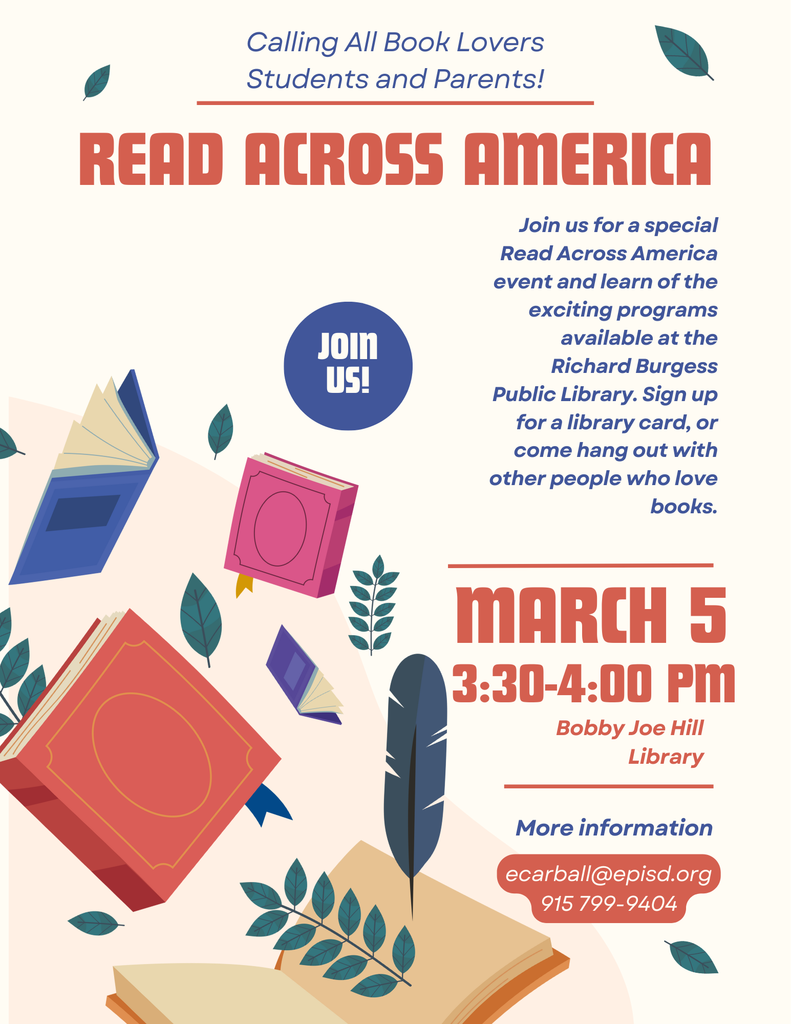 Read Across America March 5th 3:30pm-4:00pm inside Library 