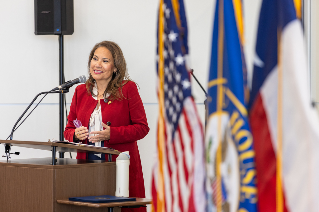 Congresswoman Veronica Escobar giving a speech
