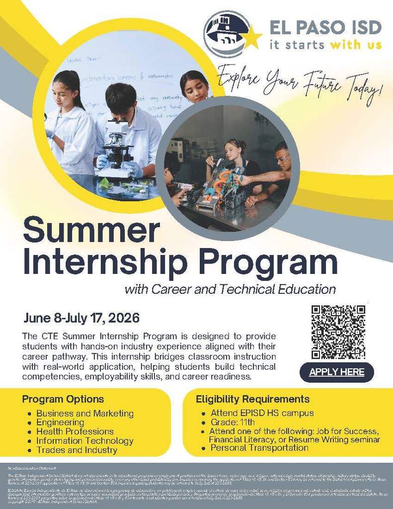 2026 Summer Internship Flyer