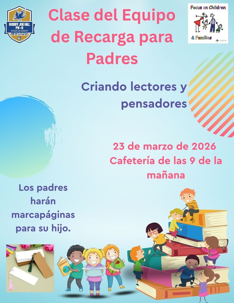 clade del equipo de recarga para parder 23 de marzo 9am cafetria los padres haran marcapaginas para su hijo