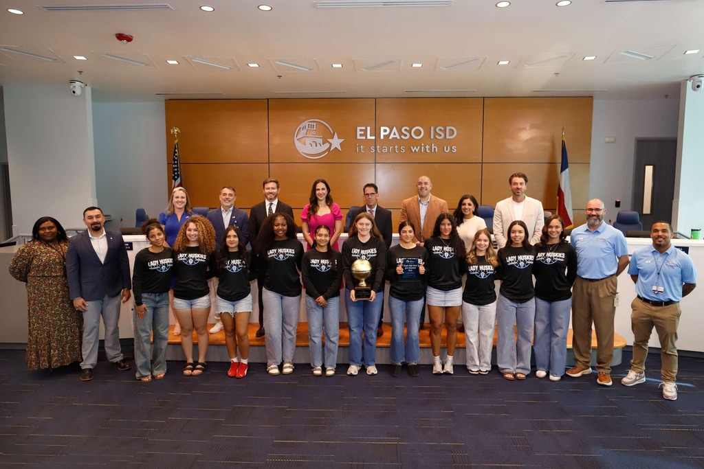 El Paso ISD Board of Trustees and Superintendent Dr. Brian Lusk were excited to recognize our girls basketball teams who earned the title of Bi-District Champions! 🏀🏆 Their dedication, grit, and never-quit attitude continue to shine both on and off the court, and we couldn’t be prouder. 💪👏 Congratulations to our champions from Burges, Chapin, Franklin, and Irvin High Schools! 🌟 (photo of Chapin high school girls basketball team with board members and coaches)