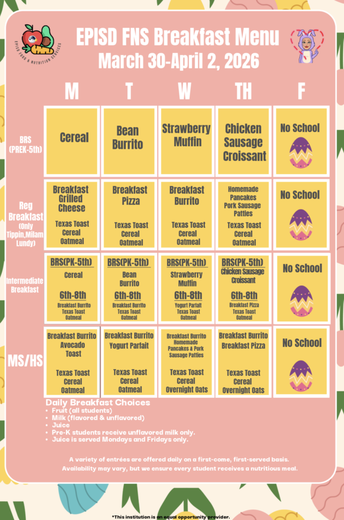 lunch menu wk 3/30/26