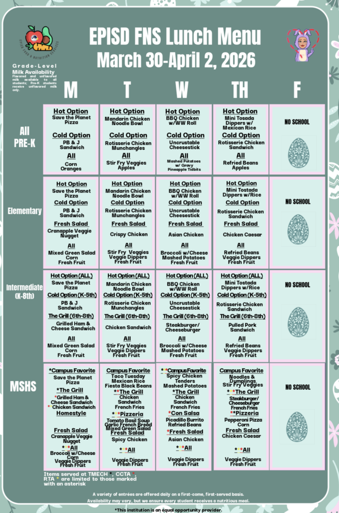 lunch menu wk 3/30/26