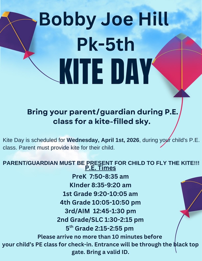 PK-5th Grade Kite Day April 1st. 